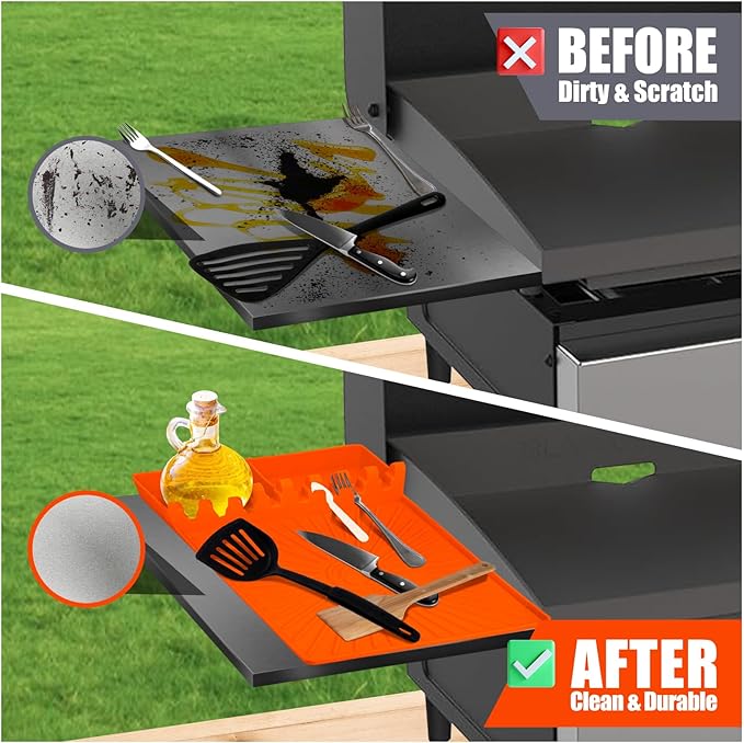 Large Silicone Grill Mat with Drip Pad, Heat Resistant Spatula Holder for Blackstone Side Shelf & Outdoor Kitchen Countertop, Reusable Griddle Accessories for BBQ Enthusiasts and Home Cooks | Heat Resistant Spatula Holder, Reusable Griddle Accessories ...