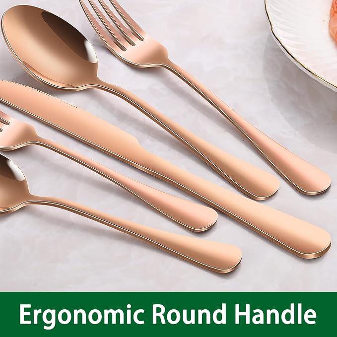 Rose Gold 30-Piece Flatware Sets Service For 6,Pink Silverware Set Includes Knife Spoon And Forks Eating Utensils Sets For Kitchen,Metal Cutlery Set Tableware Sets