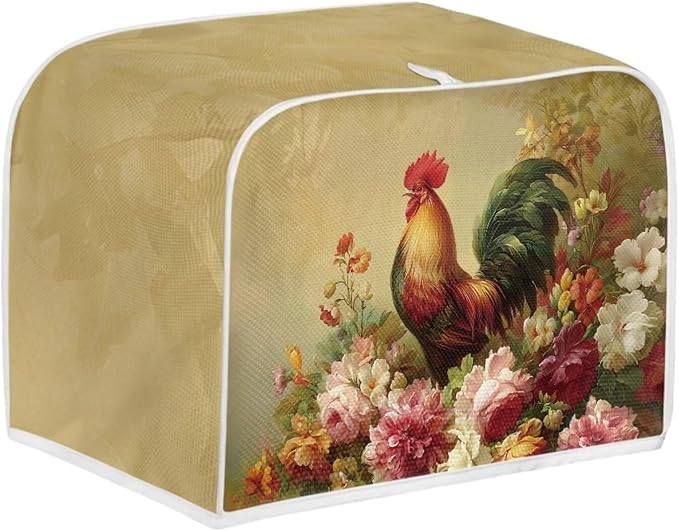 Rooster Peony Printed Toaster Cover Farm Hourse Bread Maker Cover Dustproof Oven Covers Kitchen Small Appliance Covers 2 Slice Toaster Oven Protector, S, Green