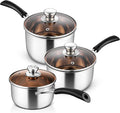 E-far Stainless Steel Saucepan Set of 3, 1 & 2 & 3 Quart Sauce Pan with Lid, Multipurpose Small Pot for Home Kitchen Restaurant Cooking, Dishwasher Safe