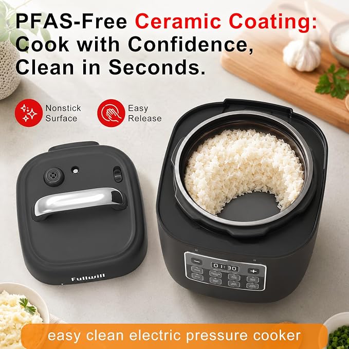 Fullwill Electric Pressure Cooker Lite 3 Quarts,7 in1,Slow Cooker, Rice Cooker,Steamer, Sauté, Warmer, Olla de Presion Nonstick Pot