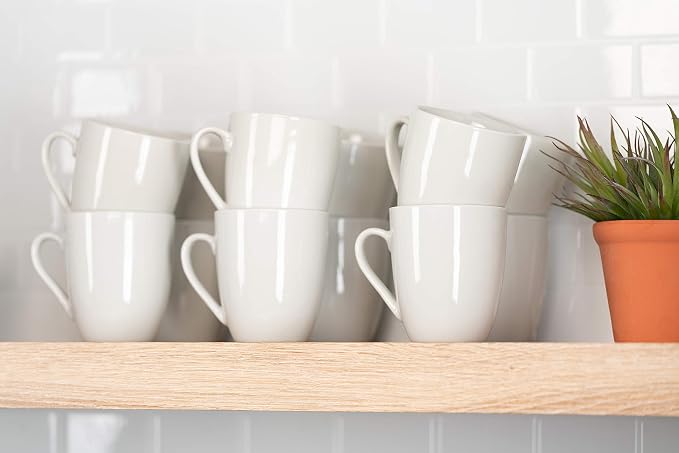 10 Strawberry Street Catering Ceramic 12 oz Coffee Mugs, Round, Set of 12, White - Coffee Cups for Coffee, Tea, Latte and Hot Beverages for Everyday Use, Microwave and Dishwasher Safe