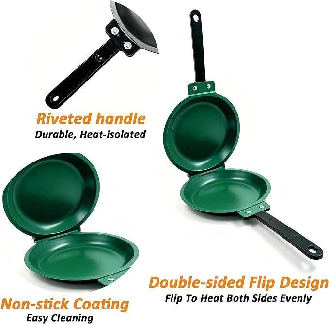 Upgraded Gray and Green Double Sided Pan, Water-Based Non-Stick Coating Flip Frying Pan for Home Kitchen, Hotel and Restaurant, Pancake Maker, Omelette Maker, Featuring Gas Or Electric Stove Cooking