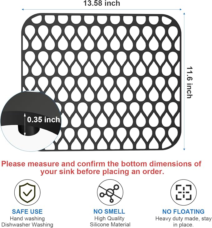 Silicone Sink Mat 2PCS TOOVEM Sink Protectors for Kitchen Sink Mats | 13.58 x 11.6 inch Silicone Sink Mat 2PCS Cistern Protectors for Kitchen Sink for Bottom of Stainless Steel Porcelain