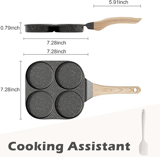 Caannasweis Egg Pan Omelette Pan, 4-Cup Nonstick Granite Omelette Skillet Breakfast Frying Pan Egg Cooker Suitable for Gas Stove & Induction Cookware, PFOA PFOS Free, Black