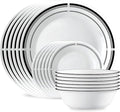 Corelle 18-Piece Round Dinnerware Set Service for 6, Lightweight Round Plates and Bowls Set, Vitrelle Triple Layer Glass, Chip and Scratch Resistant, Microwave and Dishwasher Safe, Brasserie