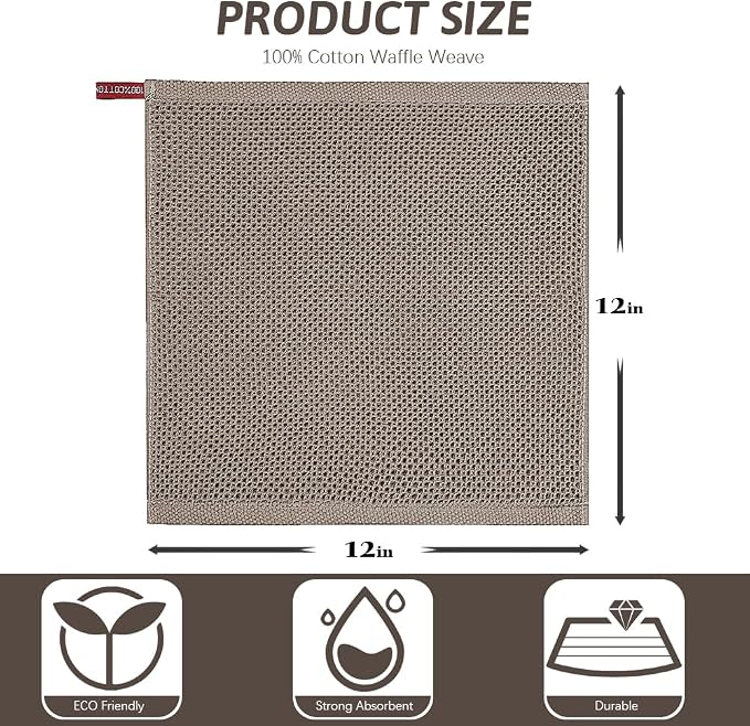 Niallant 12 Pack Cotton Waffle Weave Dish Towels, Soft & Absorbent Kitchen Dish Rags, 12x12 Inch