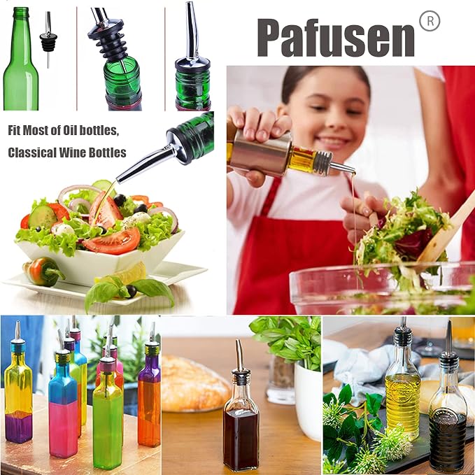 Pafusen 6 Pack Liquor Bottle Pourers, Liquor Pour Spout for Liquor Bottles, Stainless Steel Olive oil Dispenser Spout, Alcohol Pourer Spouts Dust Caps Long Covers, Gold