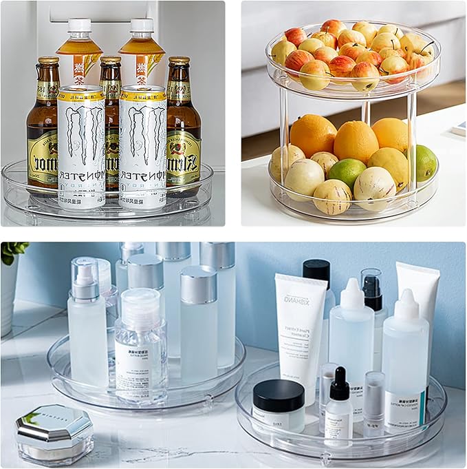 URALFA 2 Tier Lazy Susan Turntable, 9 Inch Clear Organizer for Cabinet | Acrylic Rotating Spinning Storage Rack, Plastic Multi-layer Shelf for Spice Rack, Fridge, Bathroom, Pantry