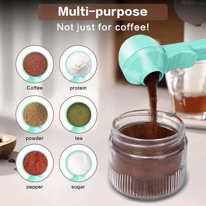 2-in-1 Coffee Scoop with Funnel, 2 Tbsp Measuring Spoon for Reusable K Cups, Ground Coffee, Protein Powder & Tea, Mess-Free Plastic Design（Light Green-1pack）