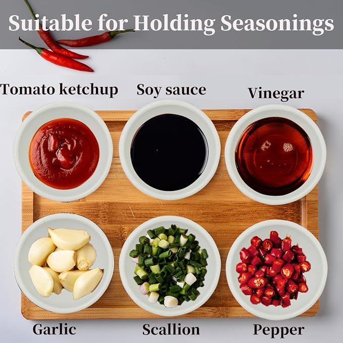 3in 2.5oz Small Ceramic Ramekins Custard Bowls, 10 Pack Mini Soy Dipping Sauce Cups Pinch Bowl, Little Kitchen Condiment Ingredient Prep Salad Dishes, Dishwasher Microwave Freezer Safe