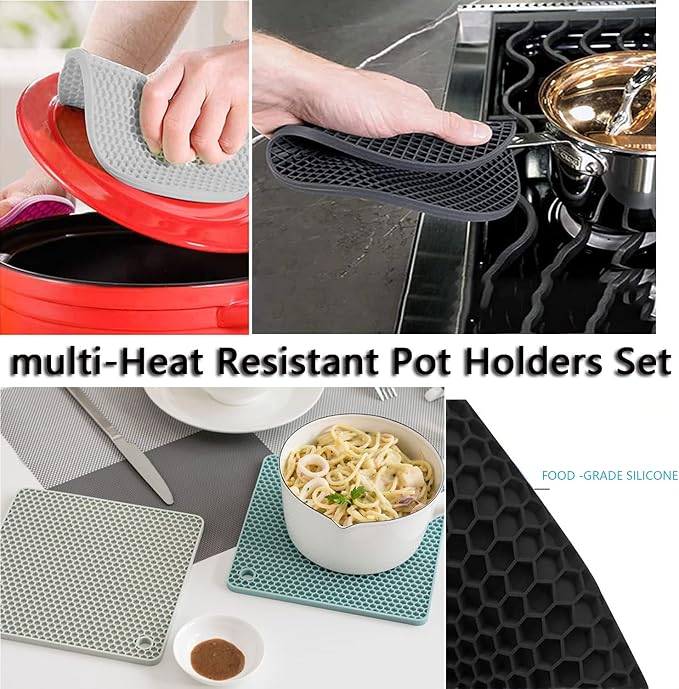 Silicone Trivet Pot Mat, Silicone Pot Holders for Hot Pan and Pot Pads. Heat Resistant Counter Mats for Tables Placemats,Countertops, Spoon Rest and Large Coasters (4Pack Mint Green)