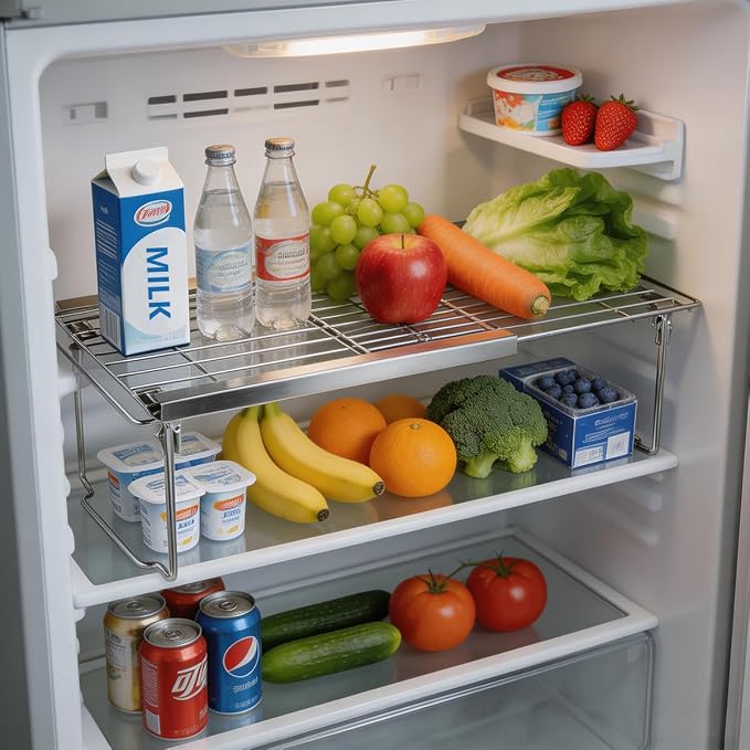 Orgneas Expandable Freezer Shelf Cooler Shelf Organizer 15.8"-22" | Thickened Heavy Duty Cabinet Shelf Riser Rack Organizer and Storage for Kitchen Pantry Refrigerator