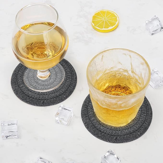 ABenkle Drink Coasters with Holder Set of 10, Cotton Woven Absorbent Coasters for Drinks, Minimalist Home Decor Coaster Set for Wooden Tabletop Protection Table, 4.3 inches