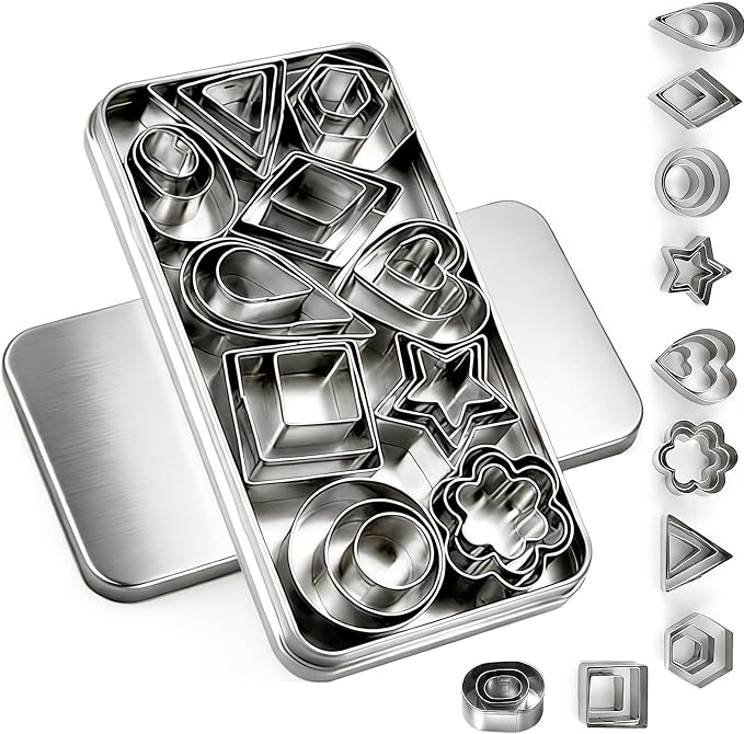 30Pcs Mini Cookie Cutter Set，Stainless Steel Multi Shapes Kit Cutters for Baking, Holiday Cookies, Small Stainless Steel Fruit Veggie Tiny Polymer Clay Cutters for Kids