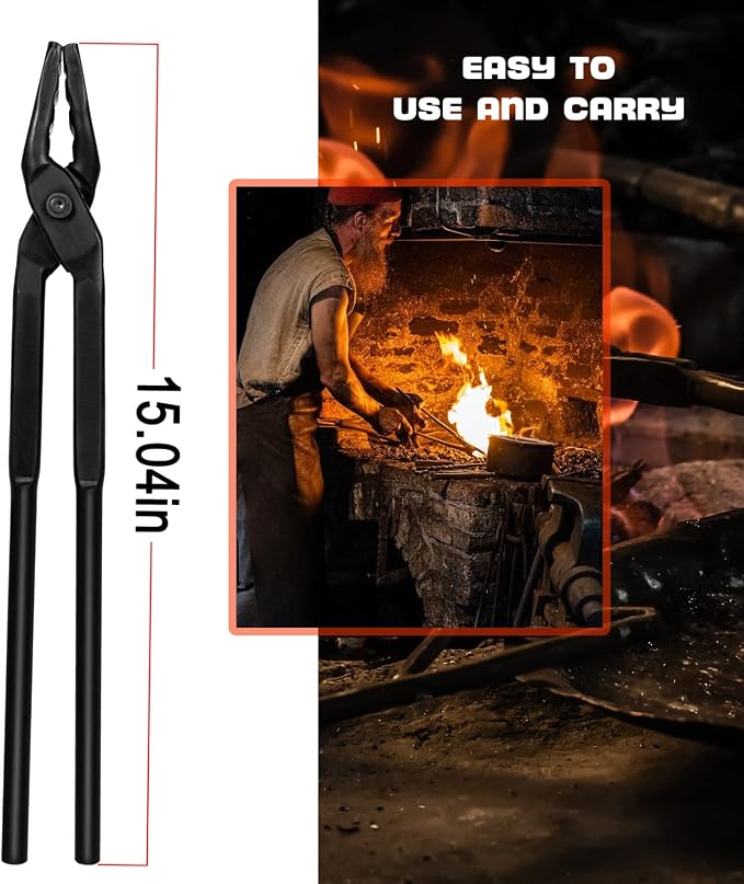 Blacksmith Tongs Wolf Jaw Blacksmithing Tool for Beginner & Professional Blacksmiths Bladesmiths & Craftsmen (15 in)