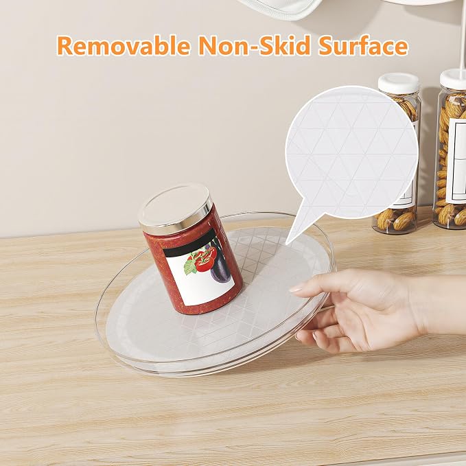 2 Pack Lazy Susan Turntable Organizer with Non-Slip Mat, 9 Inch, Clear | 360 Rotating, Easy Clean, Spice Rack for Kitchen Counter, Pantry Cabinet, Fridge, Spinning Tray for Bathroom, Makeup Vanity