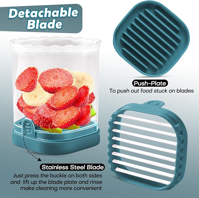 Creative Strawberry Slicer, Detachable Cutter with Push Plate (Teal)