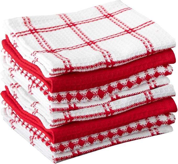 T-Fal Premium Waffle Dish Cloths: Highly Absorbent, Super Soft Long Lasting - 100% Cotton, 12"x13" Towel for Cleaning & Drying, (8-Pack), Red