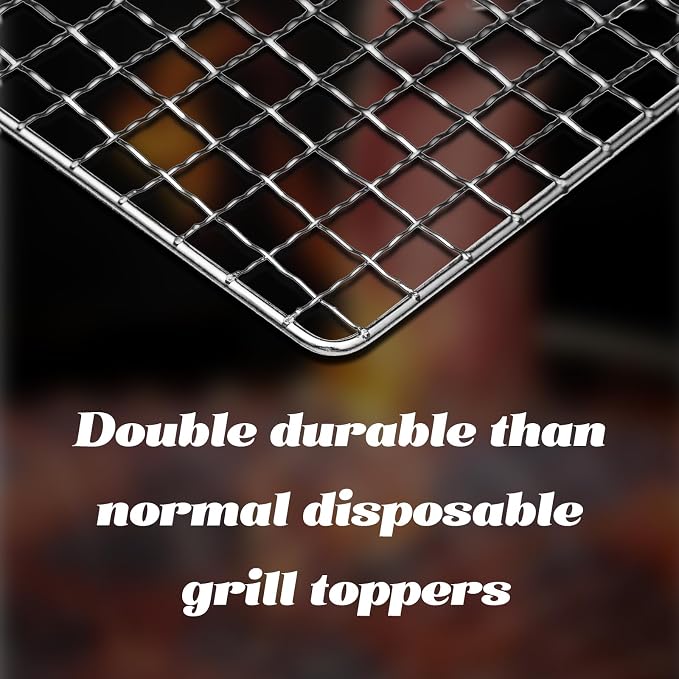 Grill Topper, 20 Pcs Disposable Grill Grates, 11.8 x 15.7 Inch Baking Rack | Toss after one cook, no scrub brush, fine grid holds small bites, galvanized iron mesh fits charcoal, gas, smoker grates