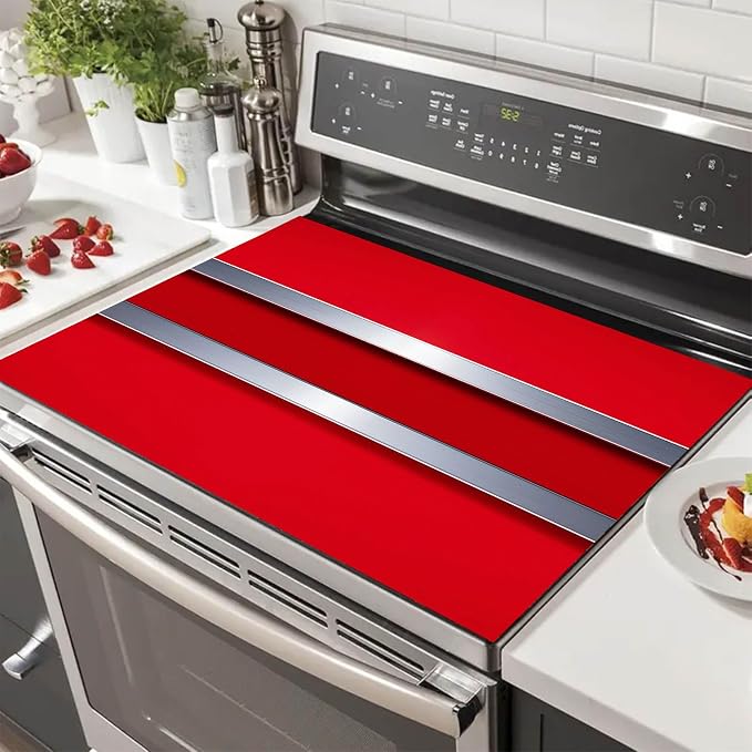 HOMETITUTE Stove Top Cover 28x20 Red Metal Stripe Modern Diatomite Mat