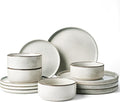 Famiware Annecy 12-Piece Stoneware Dinnerware Set, Grey White | Stoneware Plates and Bowls for 4, Handmade Reactive Glaze, Microwave & Dishwasher Safe, Chip & Scratch Resistant