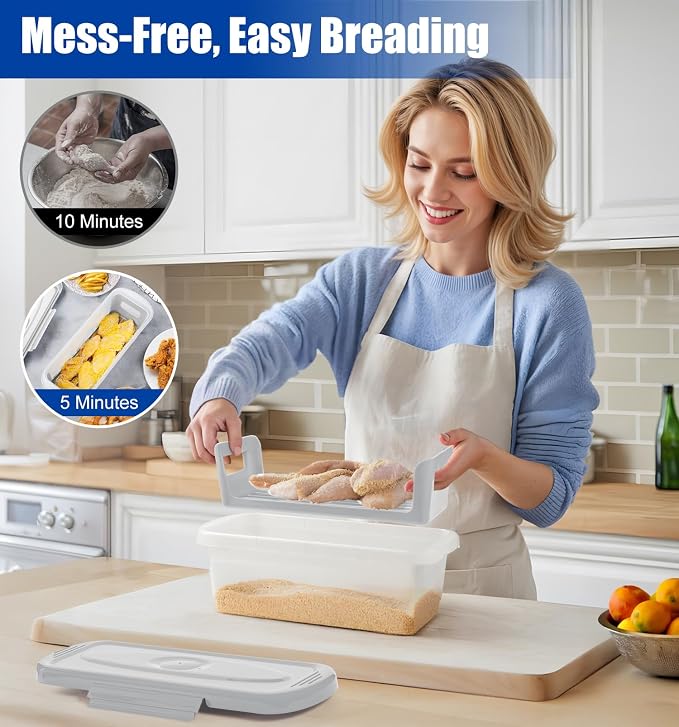 Batter Bowl with Lid, 2-Pack Fish Batter Shaker, Better Breader Shaker Bowl with Breading Shaker Tray, Batter Bowl with Lids Shaker for Frying Chicken Wings Fish Onion Rings Veggies