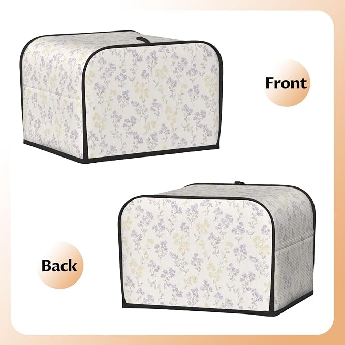 4 Slice Toaster Cover Pastel Flower Pattern Dust Proof Washable Kitchen Appliance Cover with Pocket, Oxford Fabric Countertop Toaster Protector for Standard Toasters Small Appliances