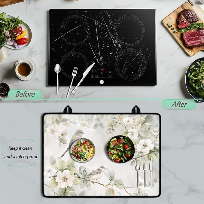 Bird Flower Stove Top Covers for Electric Stove, Fashion Cute Stove Top Cover Protector, Heat Resistant Silicone Stove Mat, Wear Resistant Range Ceramic Gas Burners Mat