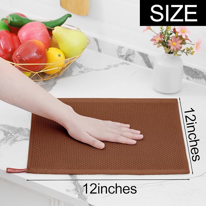 Homaxy 100% Cotton Waffle Weave Kitchen Dish Cloths 6-Pack, Caramel | 12 x 12 Inches, Ultra Soft Absorbent Dish Towels, Quick Drying Dish Rags with Hanging Loop