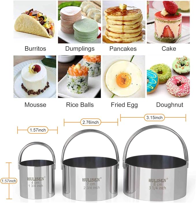 HULISEN Biscuit Cutter Set 3-Pc, Stainless Steel Cookie Cutters with Handle | Dishwasher Safe, Etched inch/cm Markings, Gift-Ready Package, Ergonomic Arched Grip, Professional Baking Tools