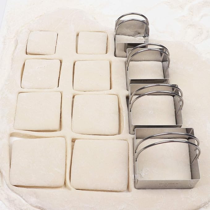 HULISEN Square Biscuit Cutter Set 4-Pc, Cookie Cutters with Handle | Stainless Steel, Dishwasher Safe, Etched inch/cm Markings, Gift-Ready Packaging, Ergonomic Arched Grip