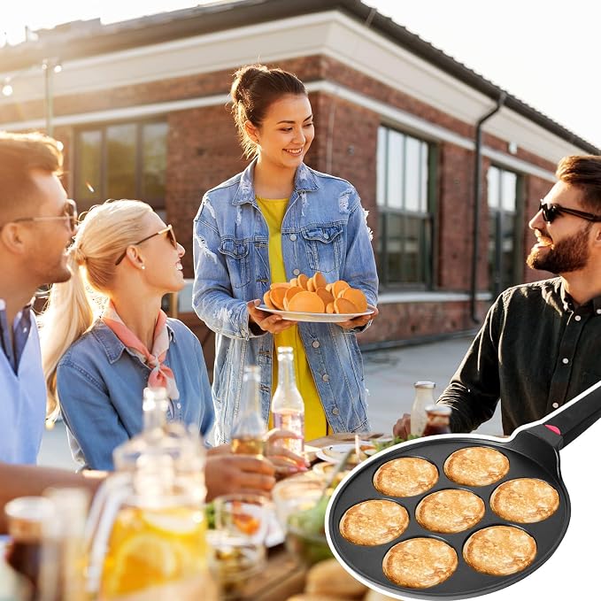 Pancake Pan Maker Nonstick Induction Compatible, 10.5 Inch Mini Non Stick Silver Dollar Grill Blini Griddle Crepe Pan,7 Molds Cake Egg Cooker Skillet for Kids Gifts