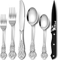 Stapava 48 Pcs Gorgeous Retro Royal Silverware Set with Steak Knives, Stainless Steel Cutlery Flatware Set for 8, Include Forks Spoons and Knives set, Dishwasher Safe Utensils Set, Mirror Polished