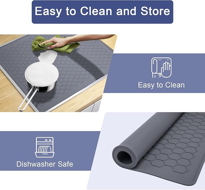 Stove Top Covers for Electric Stove - 28" x 20" Thickened Stove Cover, Heat Resistant Silicone Stove Top Protector, XL Dish Drying Mat for Kitchen, Ceramic Range & Glass Cooktop Protector Mat, Grey