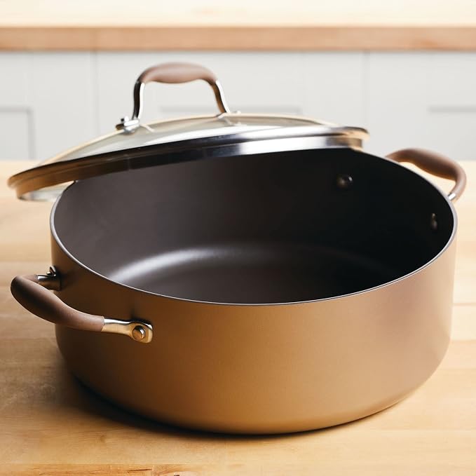 Anolon Advanced Home Hard-Anodized Nonstick Wide Stockpot with Lid, Soup Pot, 7.5-Quart, Bronze
