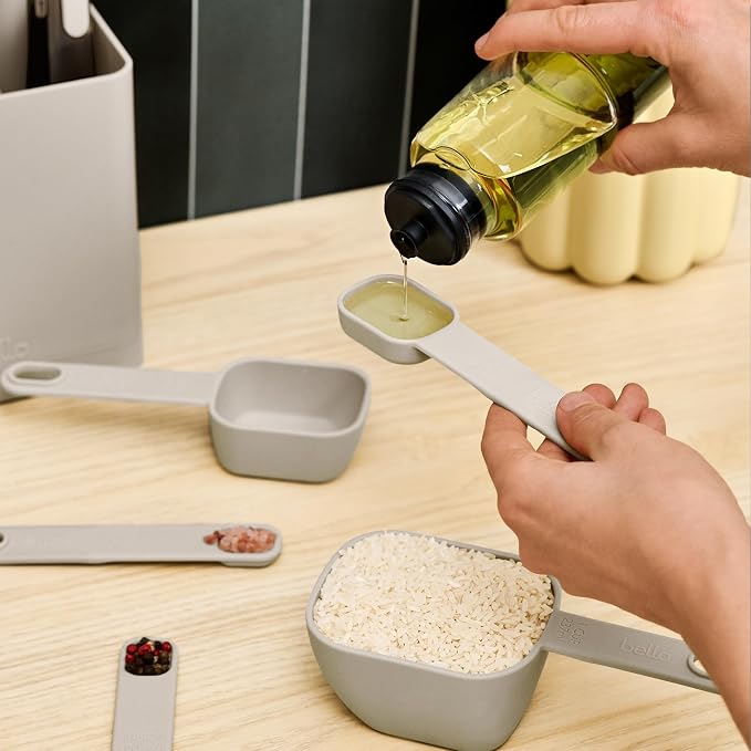 bella 9-Piece Nested Measuring Cups & Spoons Set, Stackable, 4 Cups, 4 spoons, 1 Leveler, Non-slip handles, Kitchen Cooking Baking Measuring Set, BPA Free, Dishwasher Safe, Oatmilk