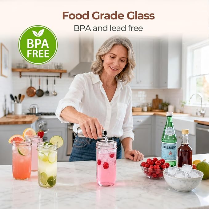 ComSaf 24 oz Wide Mouth Mason Jars 6 Pack, Tall Glass Jars with Lids | BPA-Free Materials, Canning Pickling Jam, Sauce Juice, Chunky Salsa, Sourdough Starter, Large Capacity, DIY Favor