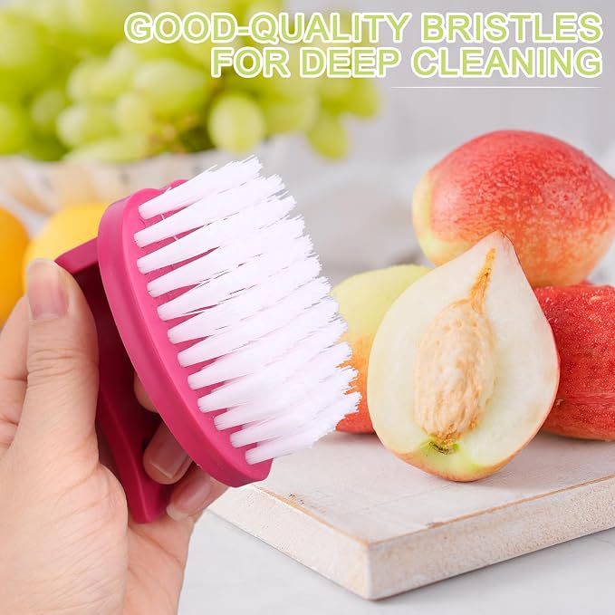 2pcs Vegetable Scrubber Brushes, 8x7x6.5cm/3.15x2.76x2.56in PP Material Fruit and Veggie Brush with Stiff Bristles and Handle for Potatoes Carrots & Fruits (Red & Green)
