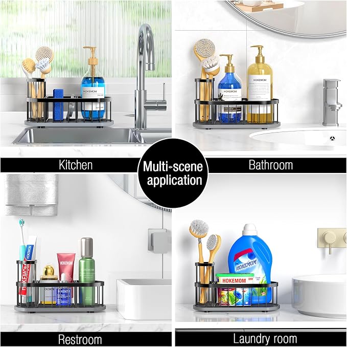 Sink Caddy Kitchen Sink Organizer, Sponge & Brush Holder, Stone Drying Mat | Space-Saving Sink Sponge Holder with Full-Size Tool Storage, Fits Most Sinks, Kitchen Sink Accessory and Countertop Organizer