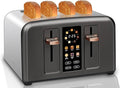 SEEDEEM 4 Slice Stainless Steel Toaster, 1.5" Wide Slots, Dark Metallic | Toaster 4 Slice, 6 Bread Type, 7 Shade Settings, 1.5'' Wide Slots, Cancel/Defrost/Reheat, Removable Crumb Tray, 1800W