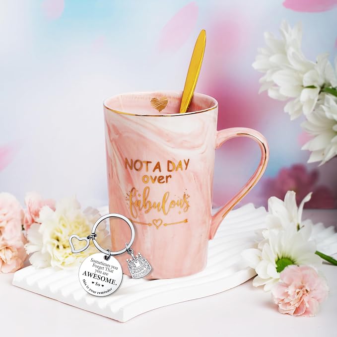 Jumway Not A Day Over Fabulous Mug Gifts Set- Birthday Gifts for Women - Funny Birthday Gift Ideas for Her,Friends, Coworkers, Her, Wife, Mom, Daughter, Sister, Aunt Ceramic Marble Mug 14 Oz