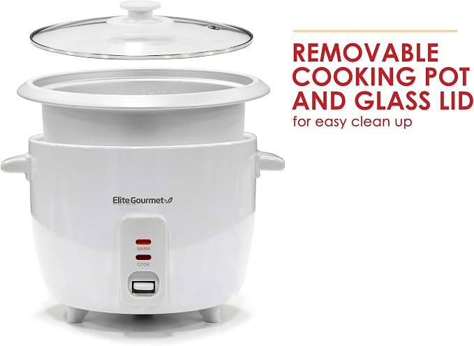 Elite Gourmet ERC-003 Rice Cooker, Keep Warm, White, 6 Cups Cooked | 3 Cups Uncooked - Also Makes Soups, Stews, Grains and Hot Cereals for Versatile One-Pot Meals