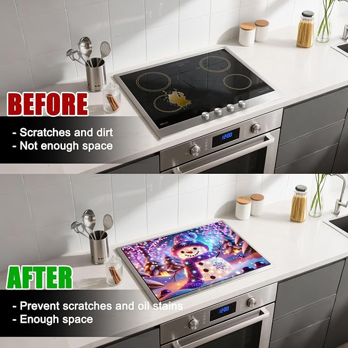 Nuxovilar Cute Snowman Stove Cover Diatom Mud 28.35x20.47 In | Glass Protector Countertop Mat Counter Saver Cooktop Cover Kitchen Decor Space Room (Cute Snowman Pattern)