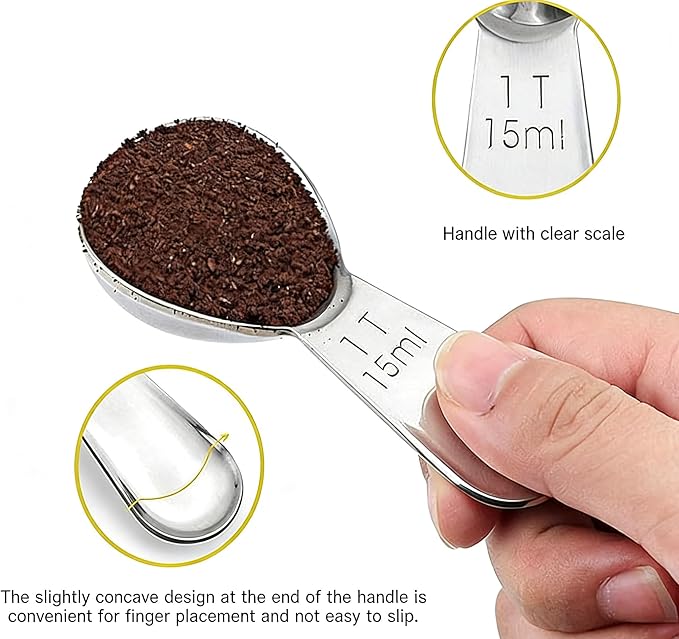 4-Pack Coffee Scoop – 1 Tablespoon (15ml) Stainless Steel Measuring Spoons, Compact Short Handle for Ground Coffee, Tea, and Powder