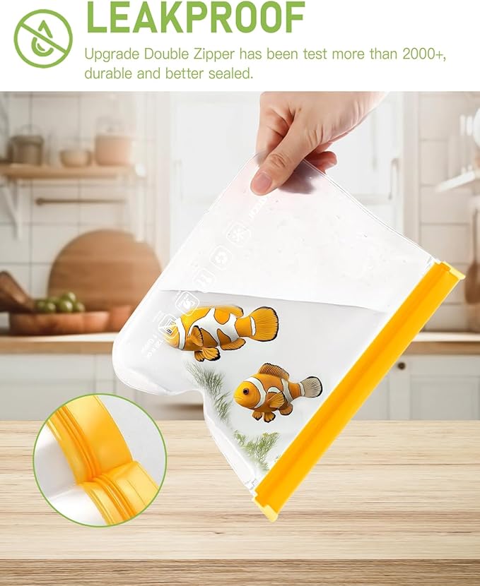 IDEATECH 10Pack Reusable Quart Freezer Bags, Food Storage Bags Stand Up | Dishwasher Safe, Leakproof, BPA-Free Food Grade, Freezer Safe, Quart Size for Meat, Marinades, Salads, Snacks, Lunch, Travel