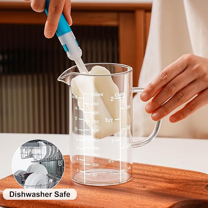 PARACITY 2 Cup Glass Measuring Cup, Liquid Measuring Cups with three Scale and V-Shaped Mouth, Glass Coffee Cups with Handle, Glass Beaker for Kitchen or Restaurant 500 ML | Coffee measuring cup and glass beaker with spout and handle; 3 scales availabl...