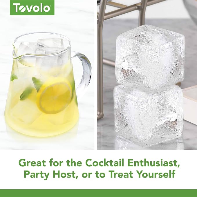 Tovolo Large Square Ice Cube Mold Colossal 2 Inch Cubes Pack of 2, Huge Ice Cube Mold Block for Whiskey Cocktails Bourbon, Silicone BPA Free Dishwasher Safe Giant XL Ice Cube Molds