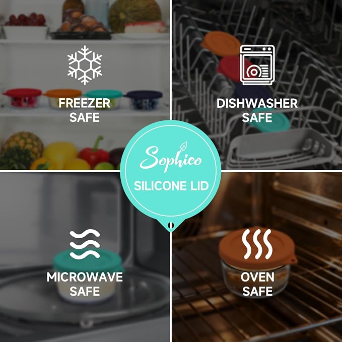 SOPHICO 1 Cup Round Silicone Replacement for Pyrex & Anchor Hocking 7202-PC | Food Grade Silicone, Leakproof、Airtight Lids, Dishwasher Microwave Safe