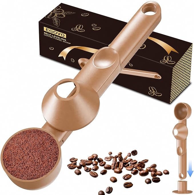 Coffee Scoop with Funnel for Reusable K Cup, 2 TBSP Measuring Spoon | Mess-Free Funnel Design, Sliding Leveler for Precise 2 TBSP, Long Handle for Coffee, Protein Powder & Tea (1-Pack)